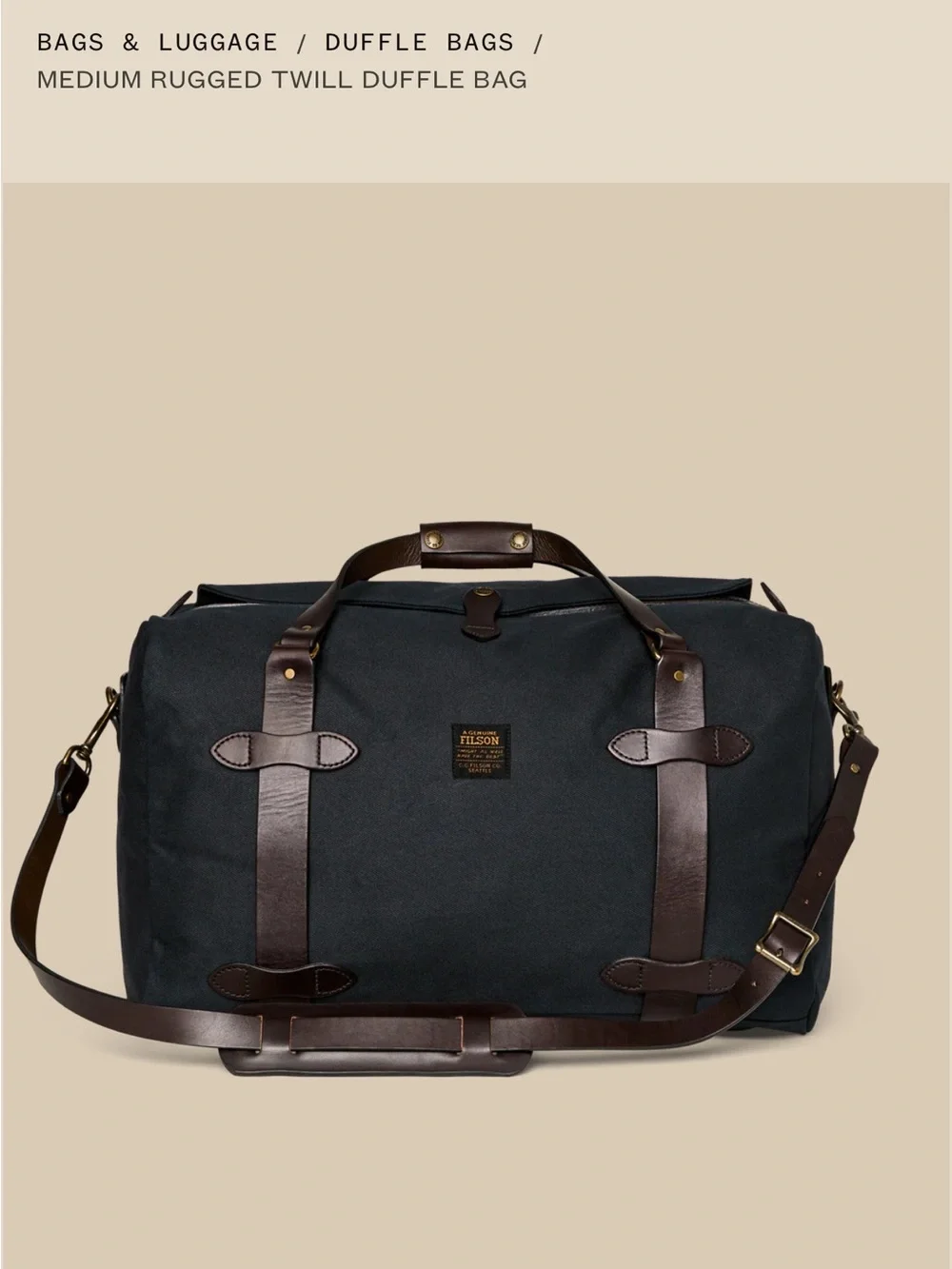 Rugged Twill Duffel Bag — Navy with Brown Leather Trim